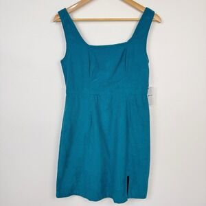 Japna Corduroy Jumper Mini Dress Womens Medium Teal Blue Green Square Neck